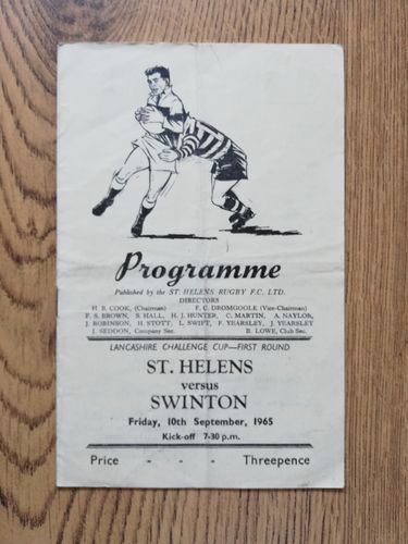 St Helens v Swinton Sept 1965 Lancashire Cup Rugby League Programme