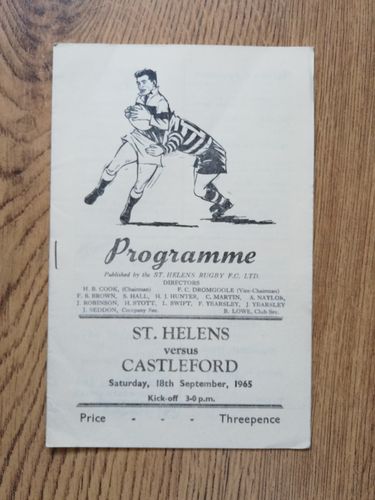 St Helens v Castleford Sept 1965 Rugby League Programme