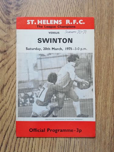St Helens v Swinton Mar 1971 Rugby League Programme