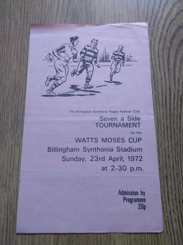 Billingham Synthonia Watts Moses Cup 1972 Sevens Rugby Programme