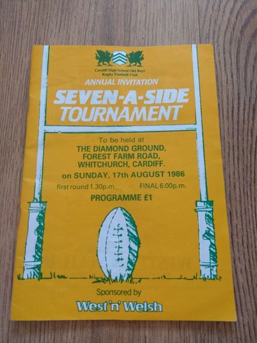 Cardiff High School Old Boys Sevens 1986 Rugby Programme