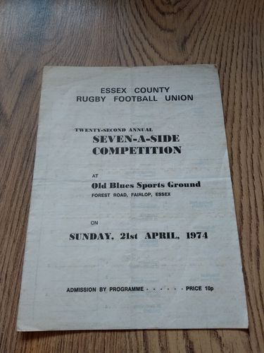 Essex County Sevens 1974 Rugby League Programme