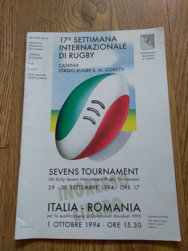 Italy v Romania Oct 1994 World Cup Qualifying Rugby Programme