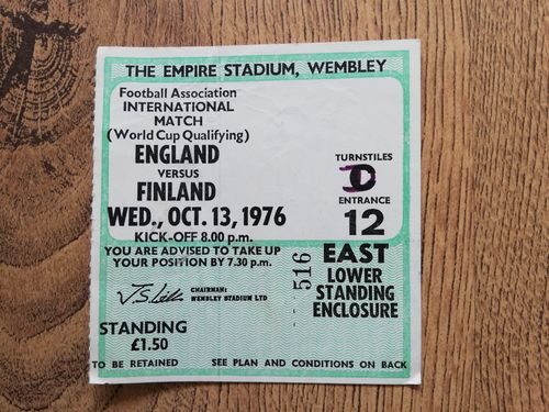 England v Finland Oct 1976 Used World Cup Qualifier Football Ticket