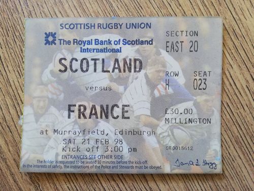 Scotland v France Feb 1998 Used Rugby Ticket