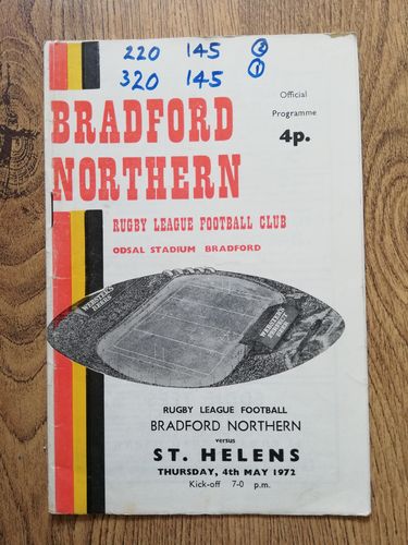 Bradford v St Helens May 1972 Championship Semi-Final Rugby League Programme