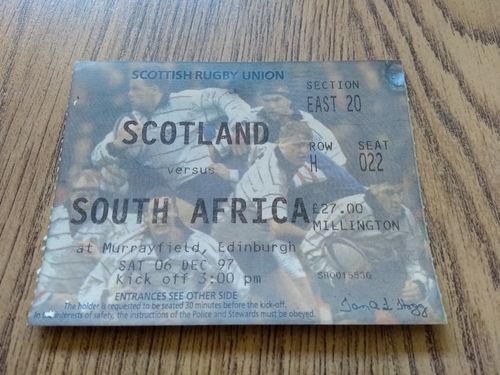Scotland v South Africa Dec 1997 Used Rugby Ticket