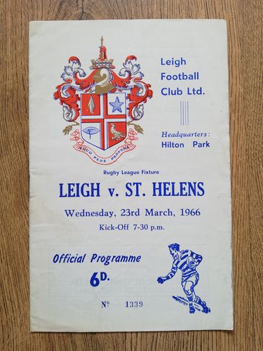 Leigh v St Helens Mar 1966 Rugby League Programme