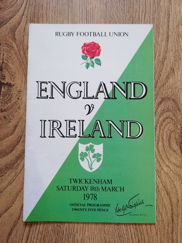 England v Ireland 1978 Rugby Programme