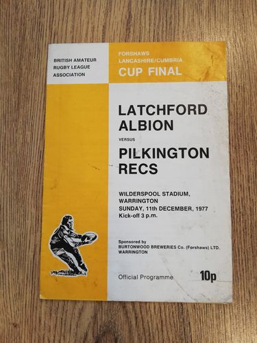 Latchford Albion v Pilkington Recs 1977 Lancs Cup Final Rugby League Programme