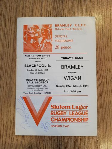 Bramley v Wigan Mar 1981 Rugby League Programme