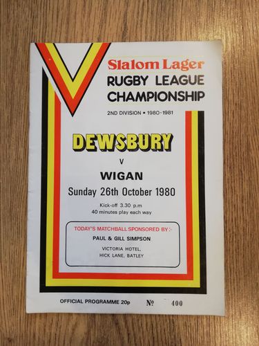 Dewsbury v Wigan Oct 1980 Rugby League Programme