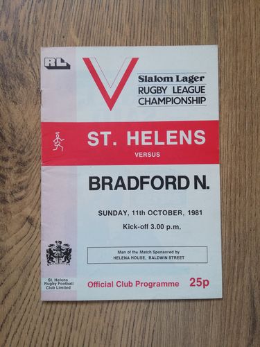 St Helens v Bradford Northern Oct 1981 Rugby League Programme