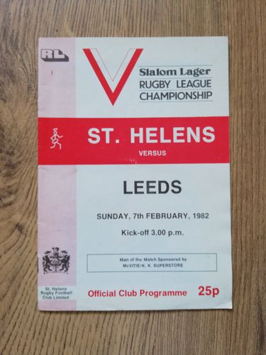 St Helens v Leeds Feb 1982 Rugby League Programme