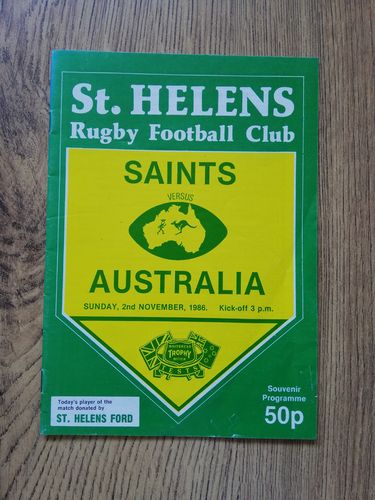 St Helens v Australia Nov 1986 Rugby League Programme