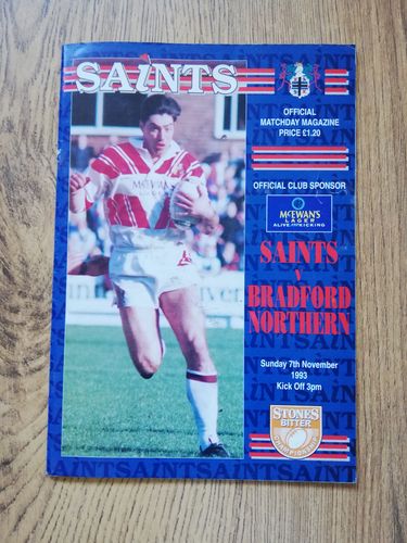 St Helens v Bradford Northern Nov 1993 Rugby League Programme