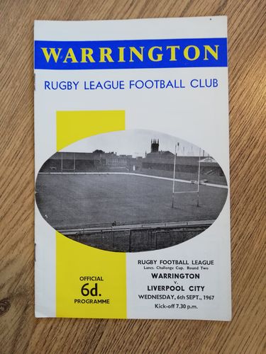 Warrington v Liverpool City 1967 Lancashire Cup Rugby League Programme