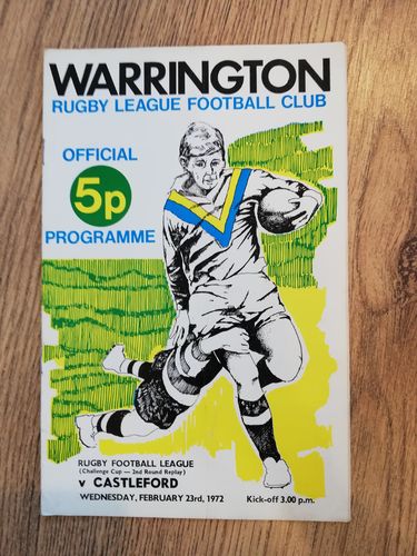 Warrington v Castleford Feb 1972 Challenge Cup Rugby League Programme