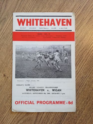 Whitehaven v Wigan Sept 1969 Rugby League Programme