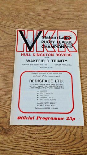 Hull KR v Wakefield Trinity Dec 1980 Rugby League Programme