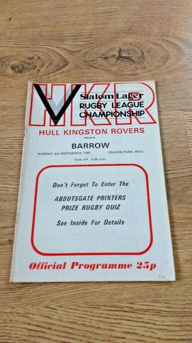 Hull KR v Barrow Sept 1981 Rugby League Programme