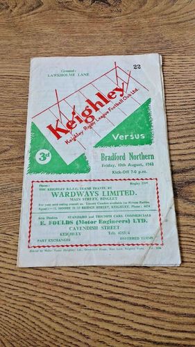 Keighley v Bradford Northern Aug 1962 Rugby League Programme