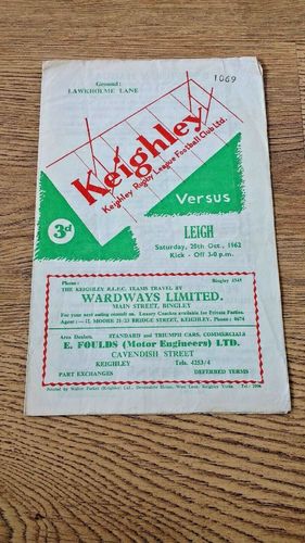 Keighley v Leigh Oct 1962 Rugby League Programme