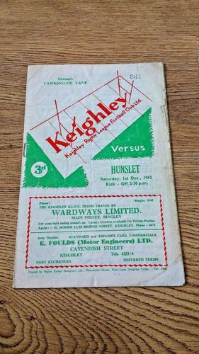 Keighley v Hunslet Dec 1962 Rugby League Programme