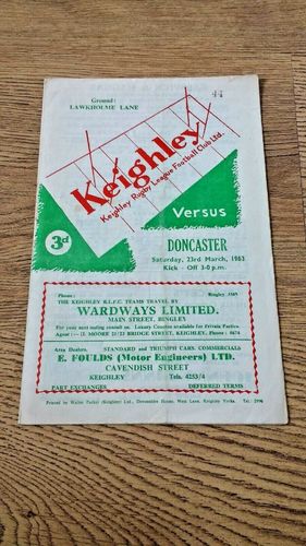 Keighley v Doncaster Mar 1963 Rugby League Programme
