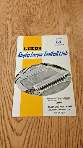Leeds v Bradford Northern Sept 1967 Rugby League Programme