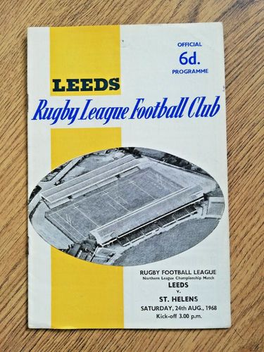 Leeds v St Helens Aug 1968 Rugby League Programme