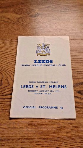 Leeds v St Helens Aug 1971 Rugby League Programme