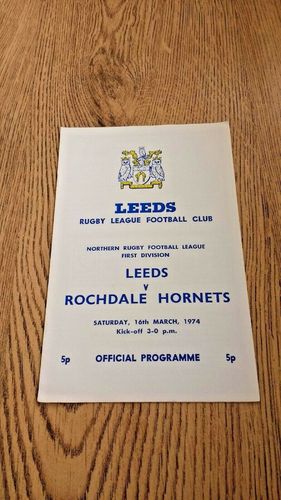 Leeds v Rochdale Hornets Mar 1974 Rugby League Programme