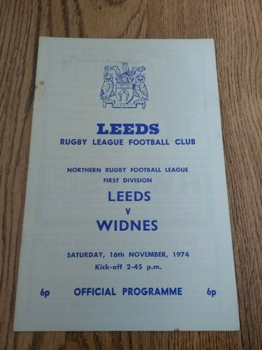 Leeds v Widnes Nov 1974 Rugby League Programme