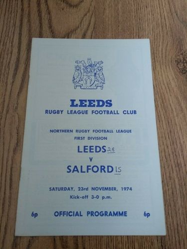 Leeds v Salford Nov 1974 Rugby League Programme