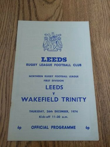 Leeds v Wakefield Trinity Dec 1974 Rugby League Programme