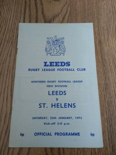 Leeds v St Helens Jan 1975 Rugby League Programme