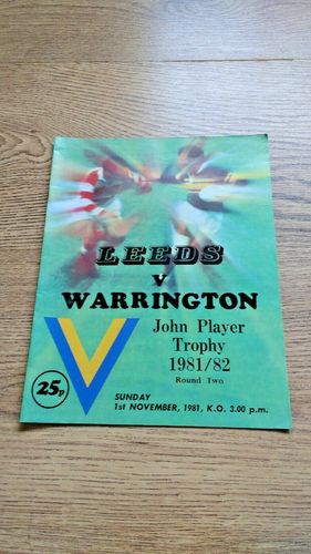 Leeds v Warrington Nov 1981 John Player Trophy Rugby League Programme