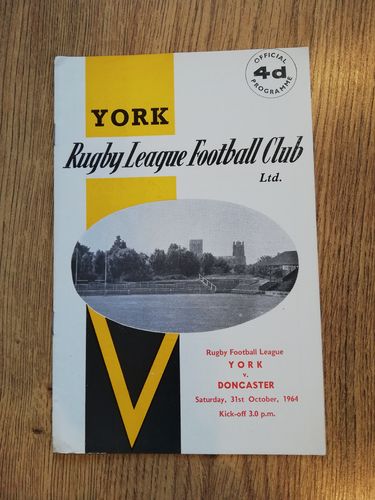 York v Doncaster Oct 1964 Rugby League Programme