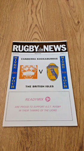 Canberra ACT v British Lions July 1989 Rugby Programme
