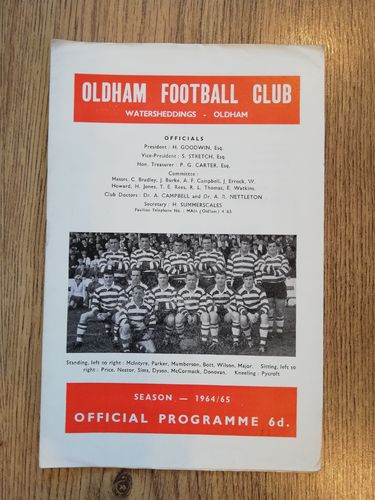 Oldham v Warrington Oct 1964 Rugby League Programme