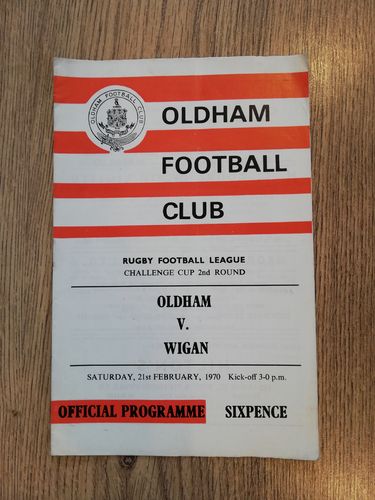 Oldham v Wigan Feb 1970 Challenge Cup Rugby League Programme