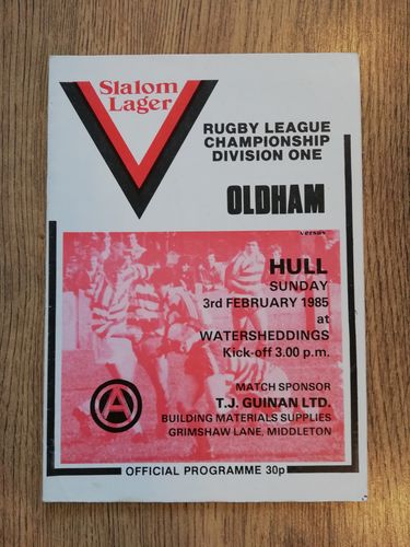 Oldham v Hull Feb 1985 Rugby League Programme