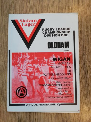 Oldham v Wigan Apr 1985 Rugby League Programme