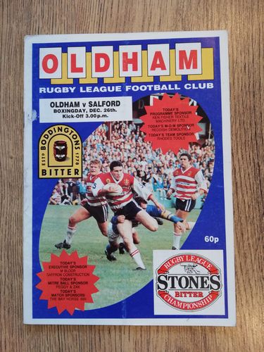 Oldham v Salford Dec 1989 Rugby League Programme