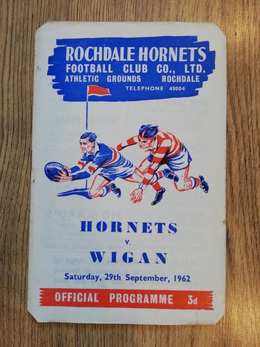 Rochdale Hornets v Wigan Sept 1962 Rugby League Programme