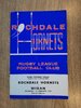 Rochdale Hornets v Wigan Feb 1969 Rugby League Programme