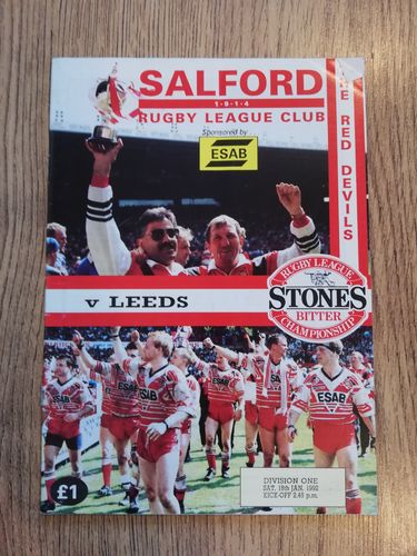 Salford v Leeds Jan 1992 Rugby League Programme