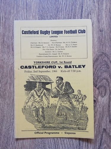 Castleford v Batley Sept 1966 Yorkshire Cup Rugby League Programme