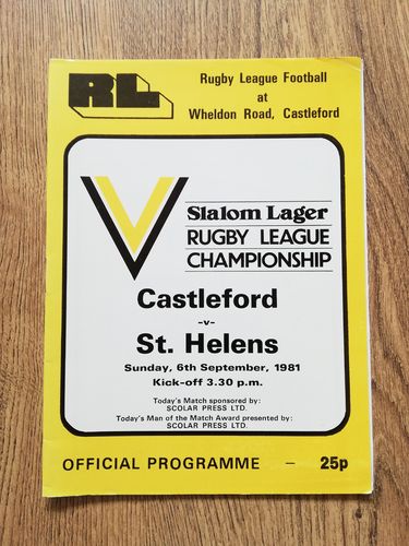 Castleford v St Helens Sept 1981 Rugby League Programme